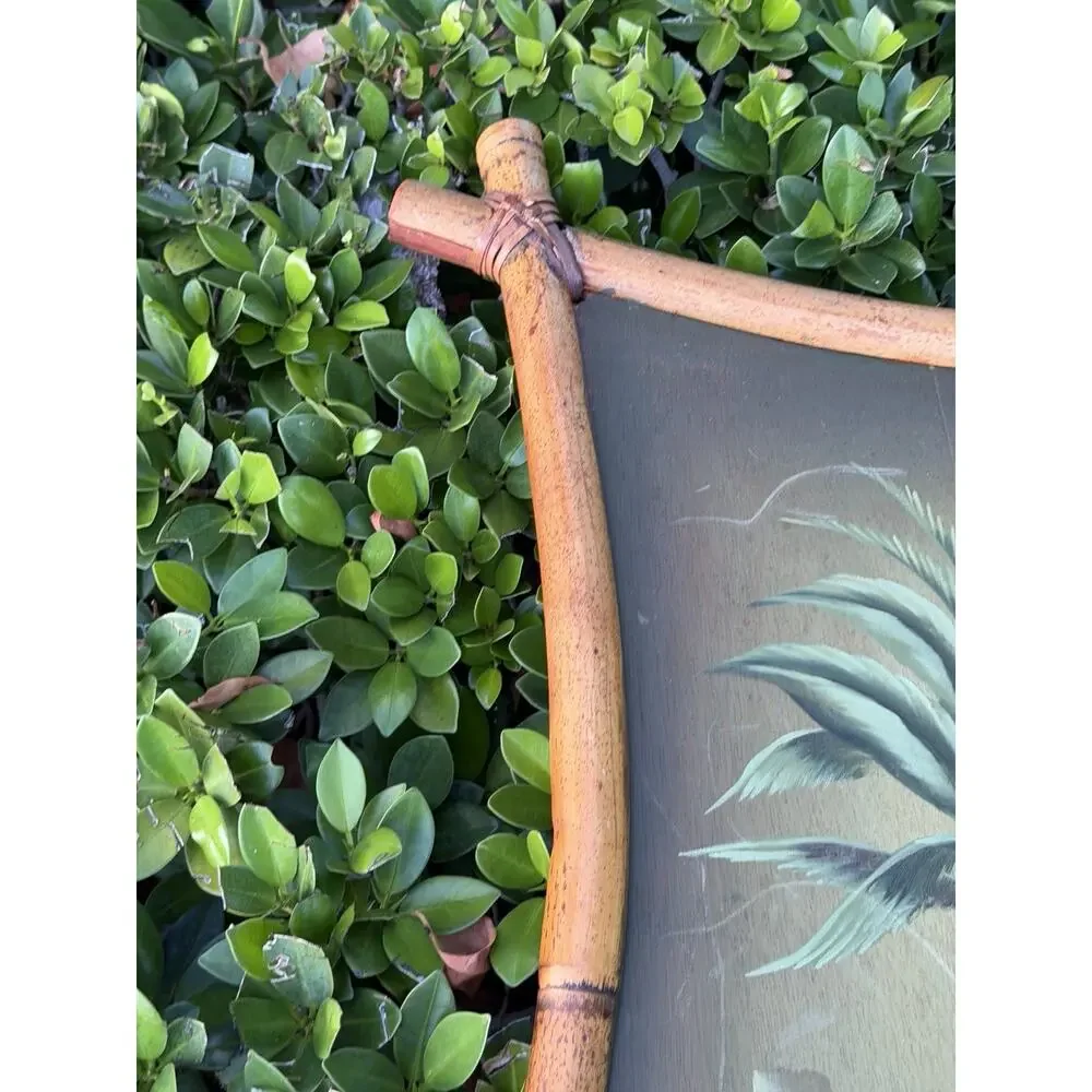 Vintage MCM Adirondack Palm Tree Oil Paintings Bamboo Frames Tiki Art Decor - Picture 3 of 9
